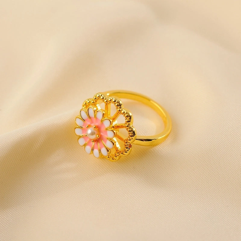 Copper 18K Gold Plated Casual Elegant Luxurious Plating Inlay Chrysanthemum Beads Rings