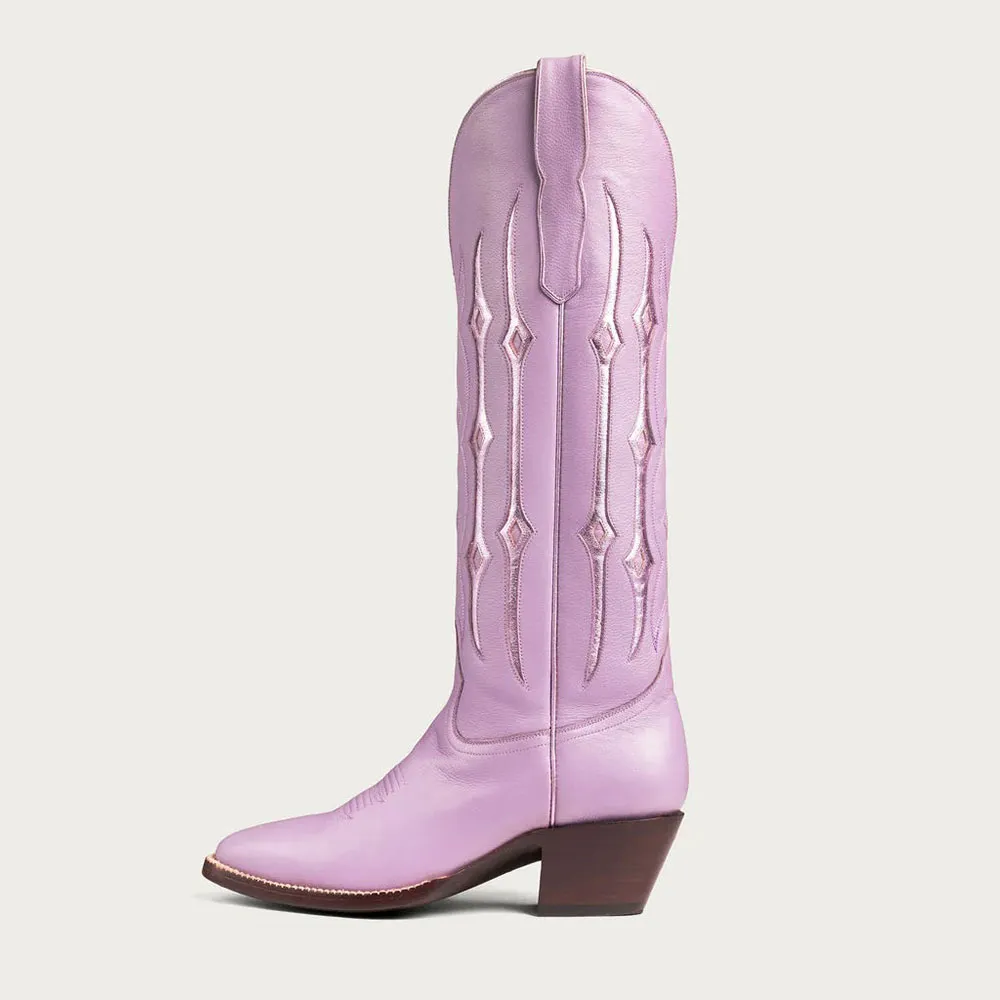 Purple Almond Toe Chunky Heel Stitching Cowboy Boots for Women