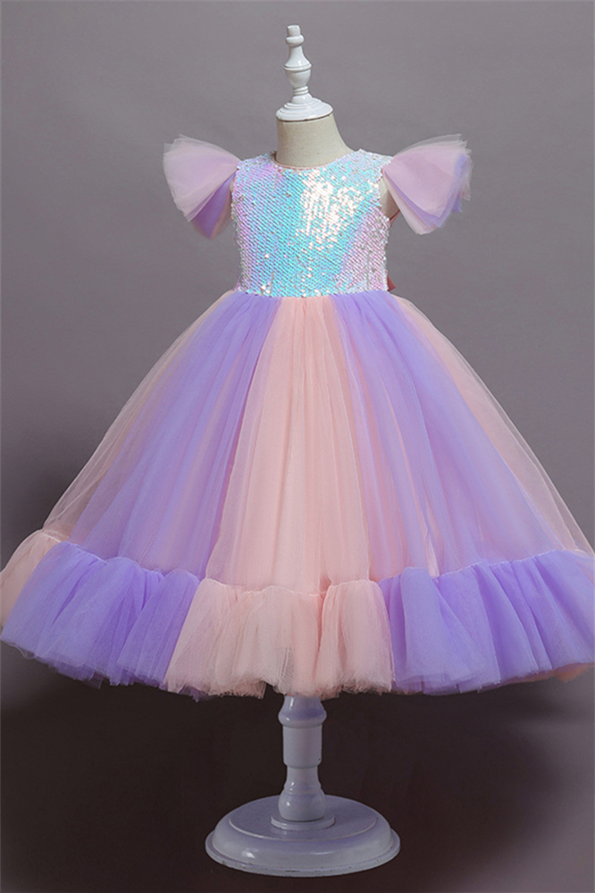 Pretty Mix Color Tulle Little Girl Dress Sequins Long Online - lulusllly
