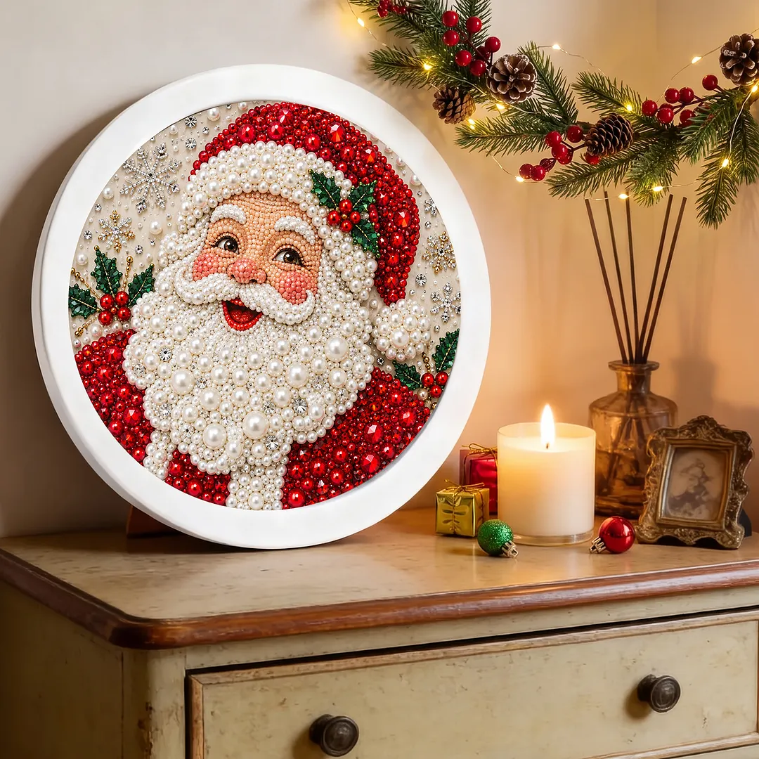 Framed Pearl Painting Kit Christmas Round Bead 7.87x7.87in