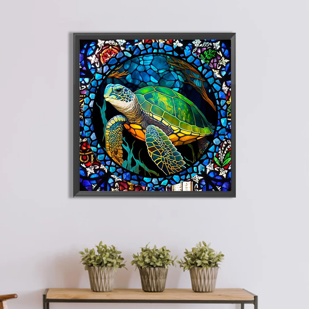 Diamond Painting - Full Round Drill - Stained Glass Turtle(30*30cm)