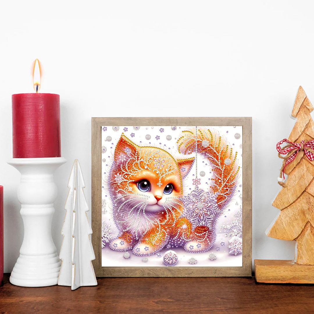 Snowflake Cat - Partial Special Shaped Drill Diamond Painting Kits (Canvas|30*30cm)