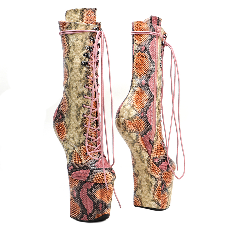 VCshoes Heelless Exotic Snake Pattern No Heel Pole Dancing Ankle Boots Platform Boot 4W