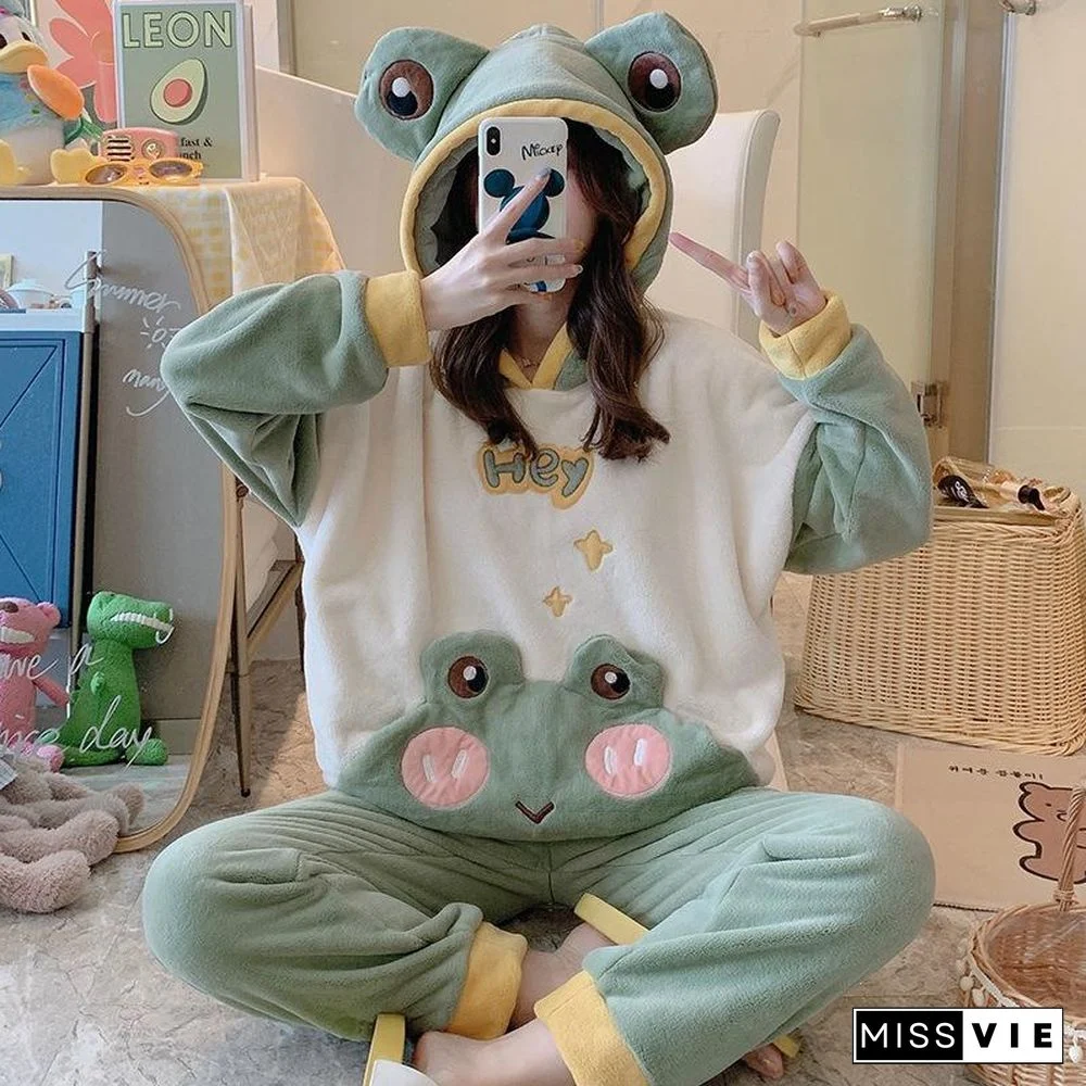 Frog Eyes Ears Hooded Pajamas Two-piece Set