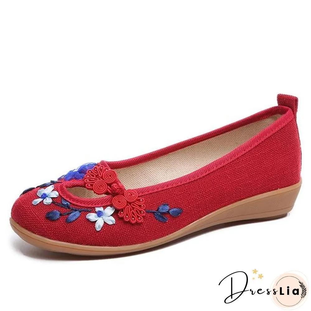3D Flowers Women Linen Slip On Ballet Flats Breathable Fabric Shoes