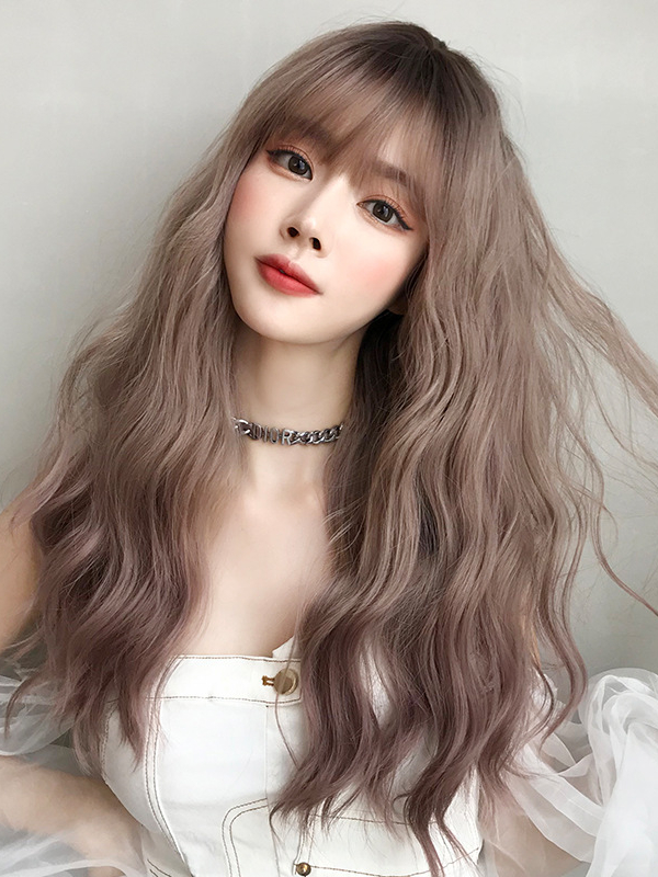 22Inch Curly Long Natural Wigs With Air Bangs