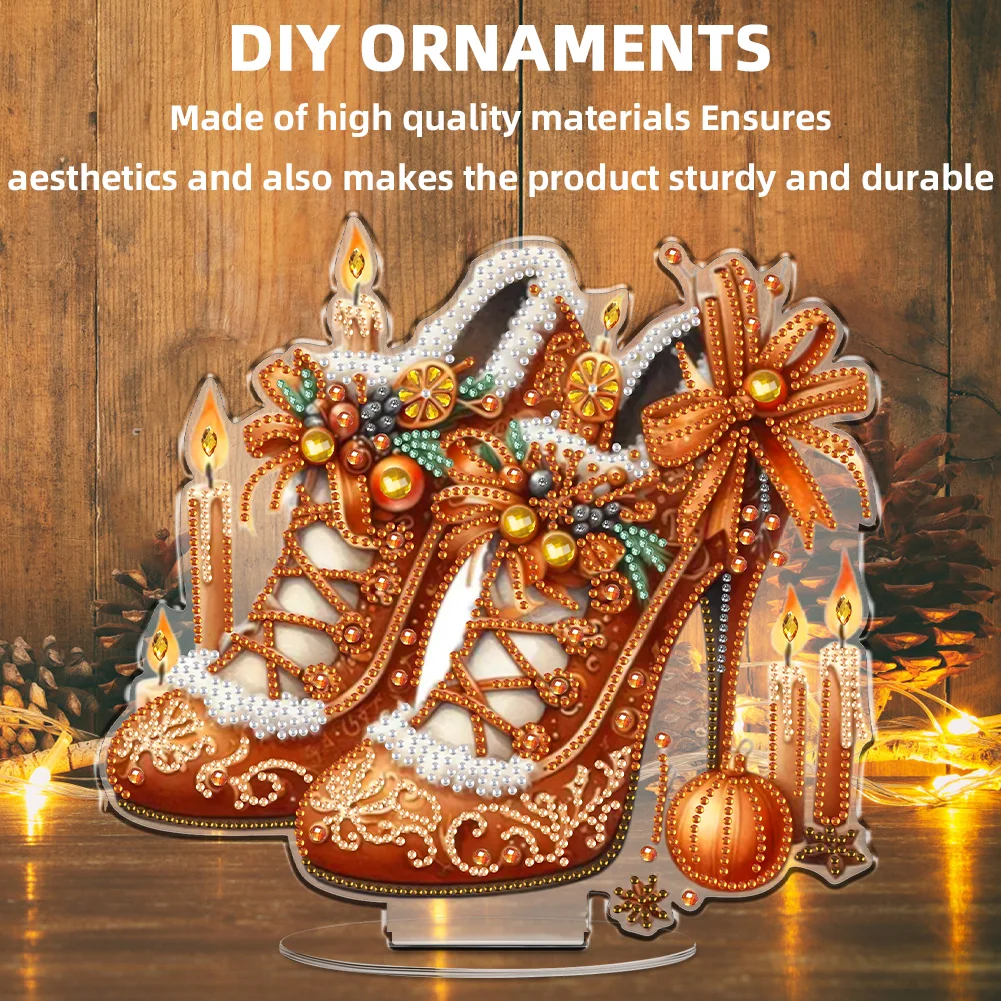 2D Flat Xmas High Heels DIY Acrylic Desktop Diamond Art Kits for Adults Beginner