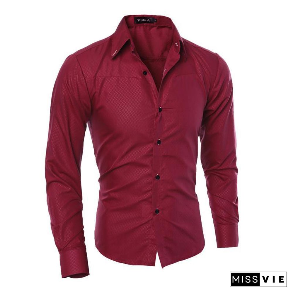 Brand Design Men Fashion Cotton Solid Long Sleeve Shirt