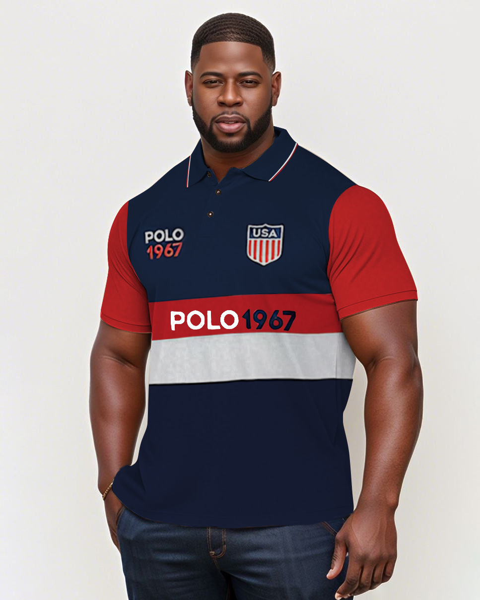 Men's Plus Size Digital Geometric Color Blocks Polo Shirt
