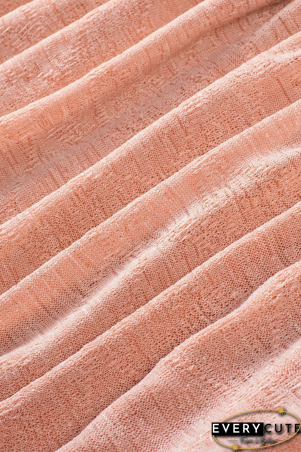 Pink Subtle Jacquard Long Sleeve Off Shoulder Blouse