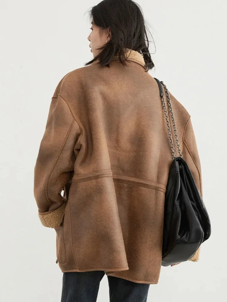 Brownm Faced Faux Leather Jacket