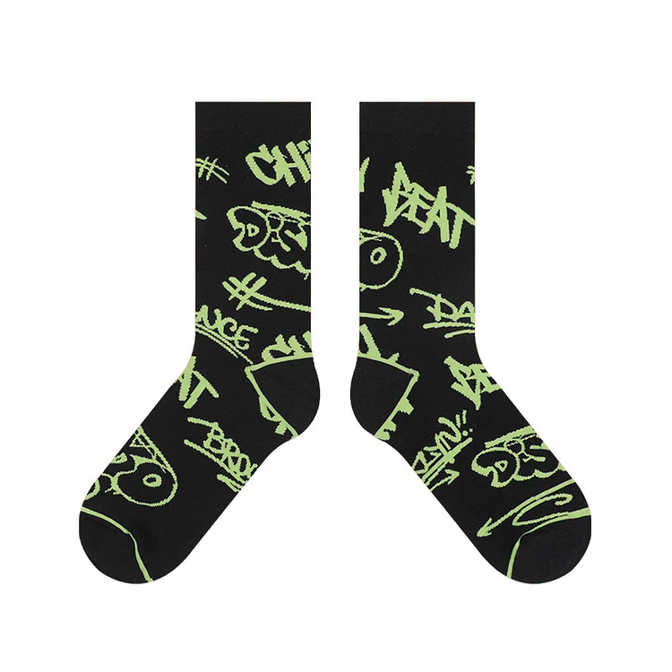 Street Graffiti Tie-Dye Hip-Hop Sports Men's Socks at Hiphopee