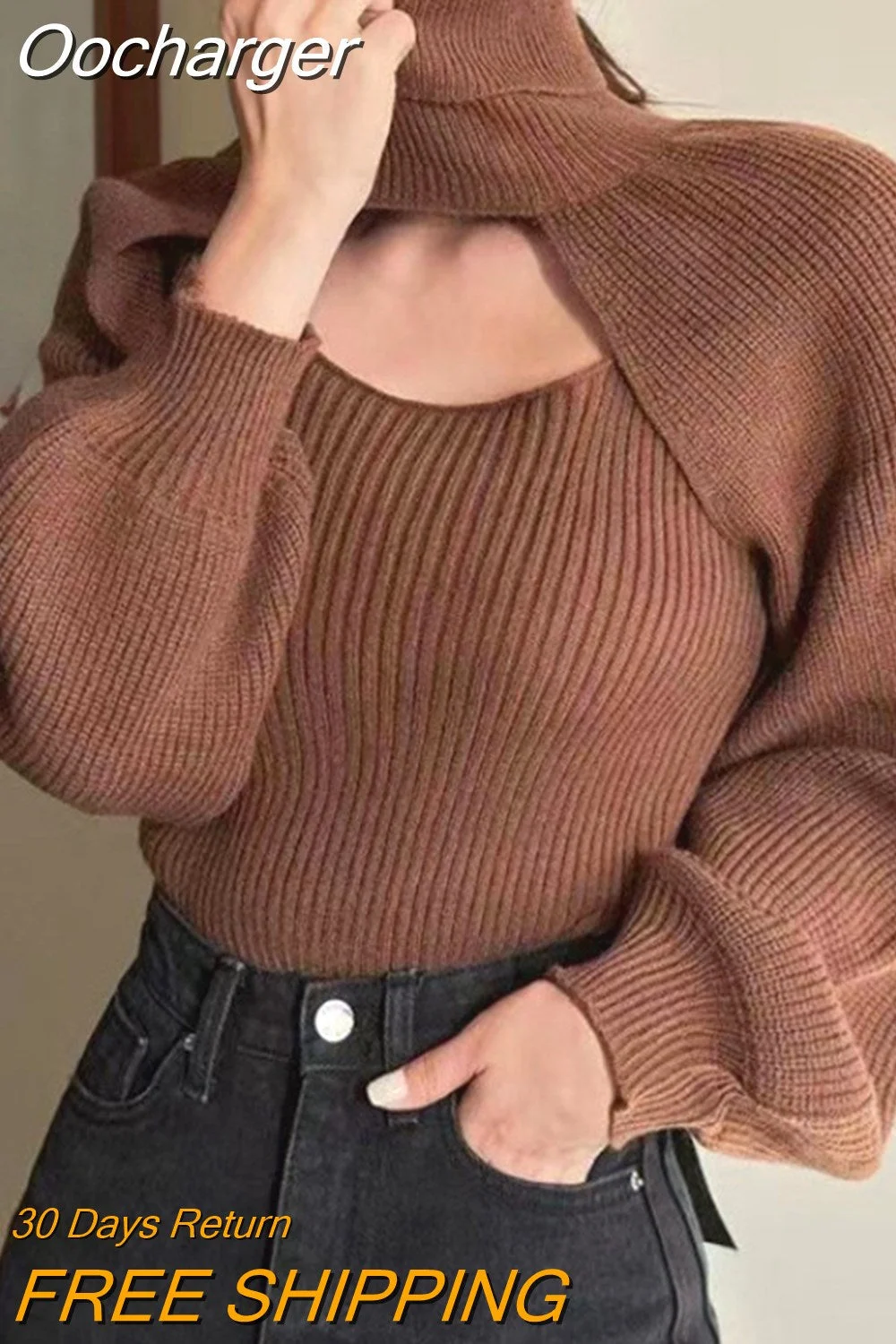 Oocharger Turtleneck Women Sweaters 2 Pieecs Solid Y2k Autumn Winter Pullovers Korean Fashion Thick Vintage Sueter De Mujer