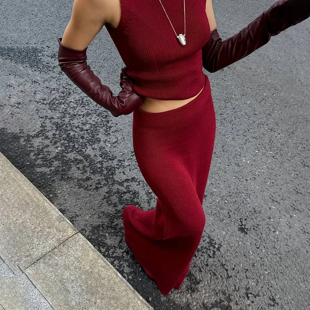 Athvotar Athvotar Women's Dress New Sleeveless High-Collar Knitted Vest Hip Dress Fashion Suit Woman