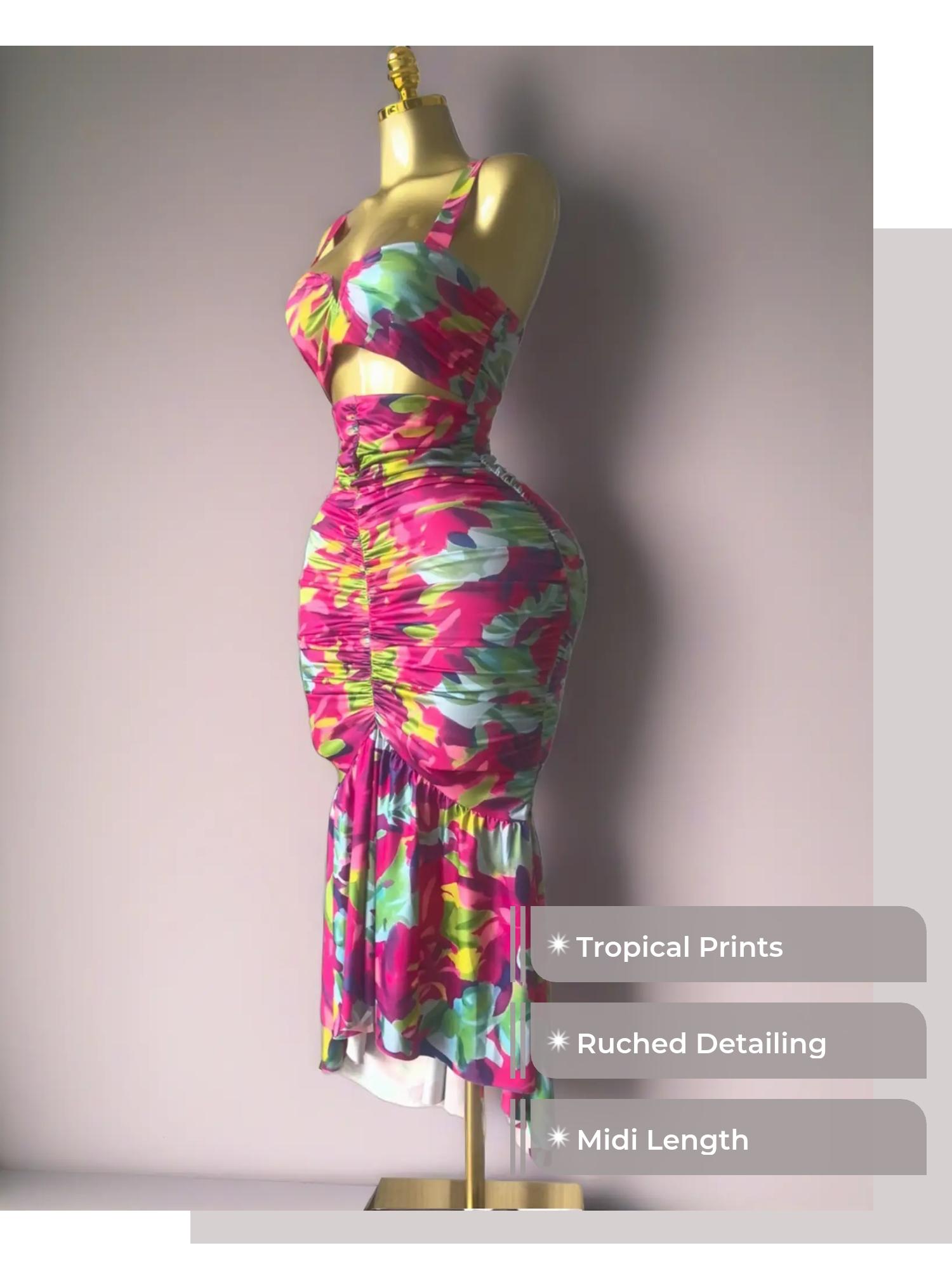PULKRITU Elegant Women's Tropical Floral Print Cut Out Ruched MIdi Prom Dress, Summer Birthday Party Outfit Club Cocktail Gown, Lady Casual Skirt,Female Brunch Dresses,Graduation Dresses PULKRITU Elegant Women's Tropical Floral Print Cut Out Ruched MIdi Prom Dress, Summer Birthday Party Outfit Club Cocktail Gown, Lady Casual Skirt,Female Brunch Dresses,Graduation Dresses
