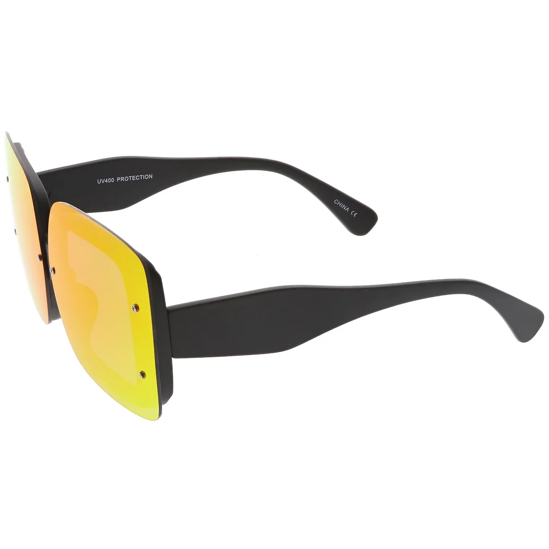 Bold Rimless Square glasses Chunky Arms Color Mirror Lens 71mm