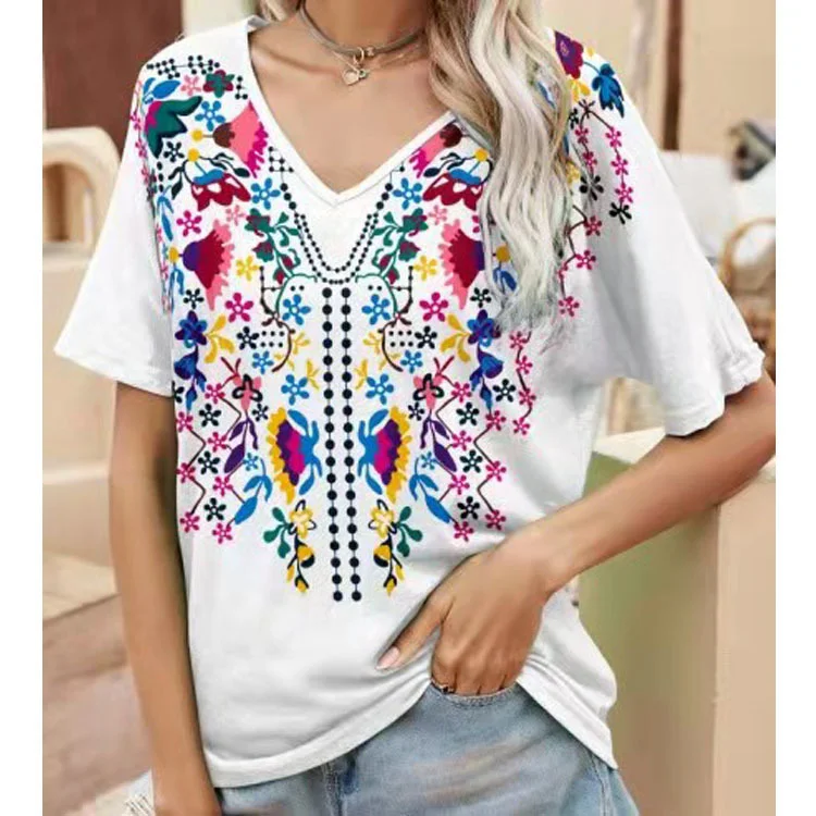 Boho Style Printed Short Sleeve T-shirt