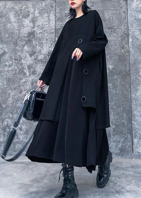 Women o neck asymmetric quilting clothes pattern black Plus Size Dress