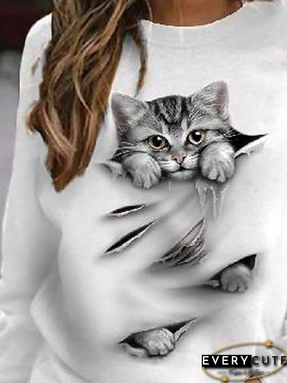 Casual Animal White Sweatshirts