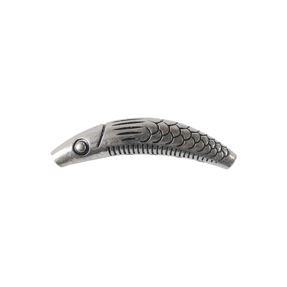 Curved Fish Oxidized 925 Sterling Silver Fish Curved Tube Bead, Fish Spacer Finding ...