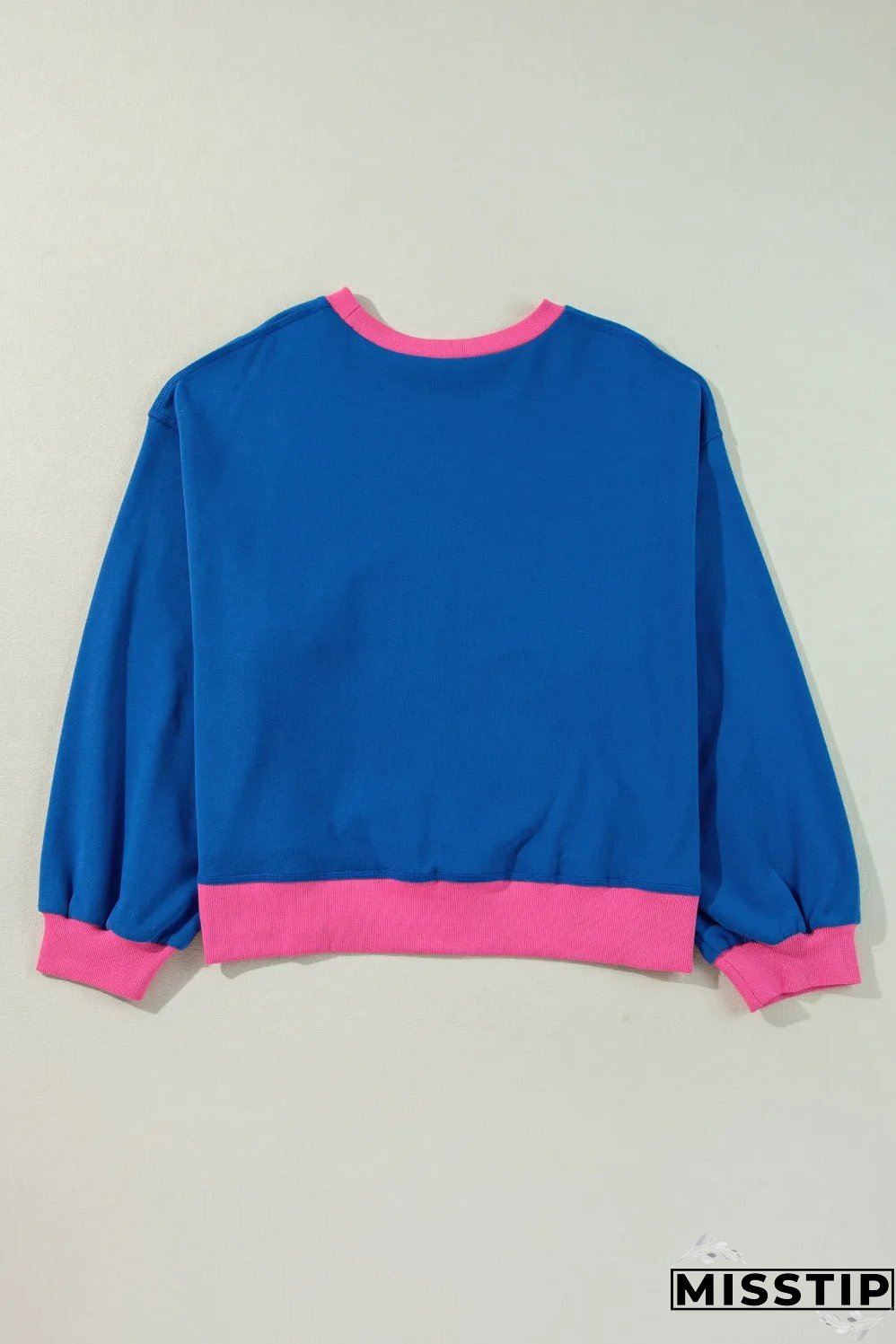 Sky Blue Color Block Edge Balloon Sleeve Plus Size Sweatshirt
