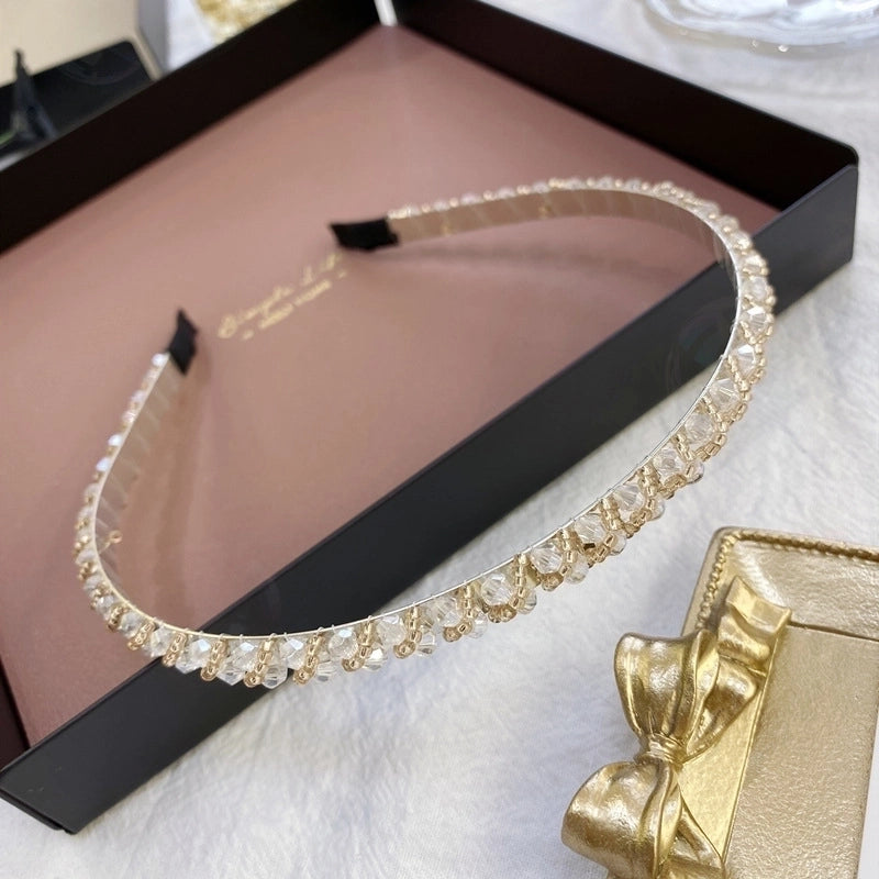 South Korea’s New Crystal Full Diamond Headband Summer Simple Hair Hole Steel Ring Thin Edge Headband