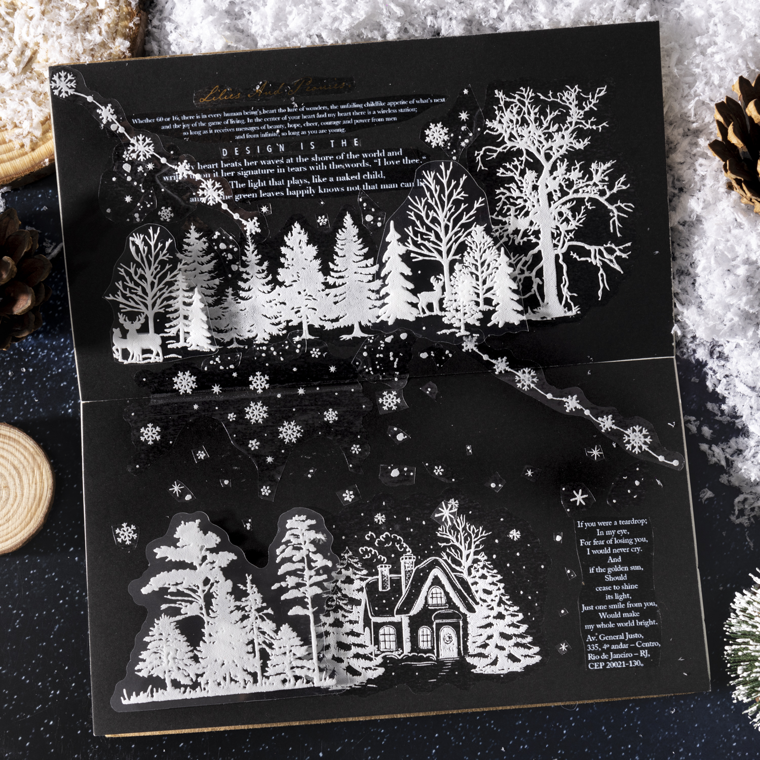 PET 스티커 - 스노우 컬렉션 시리즈 빈티지 눈송이 나무