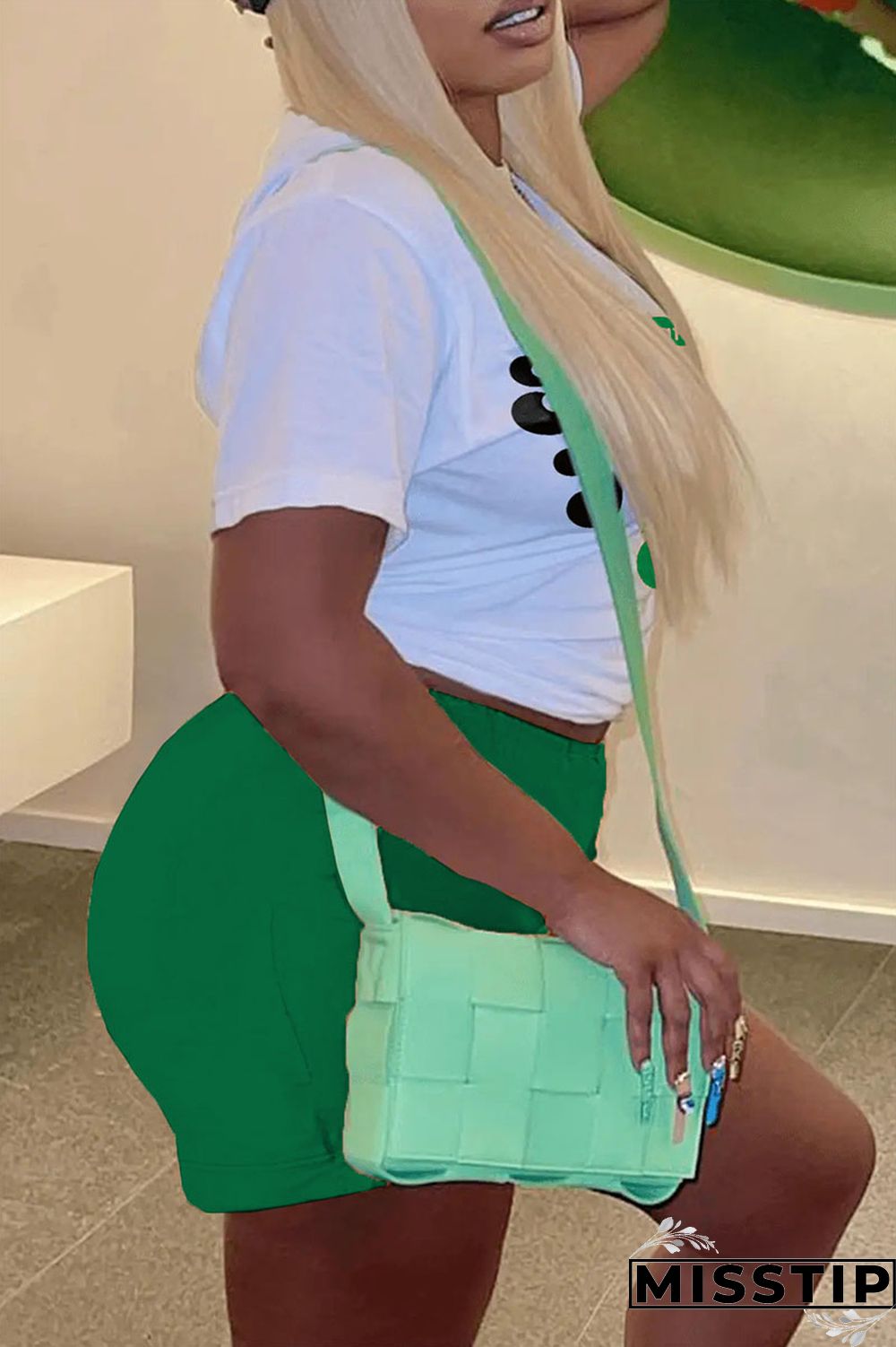 Black Casual Print Patchwork O Neck Short Sleeve Two Pieces