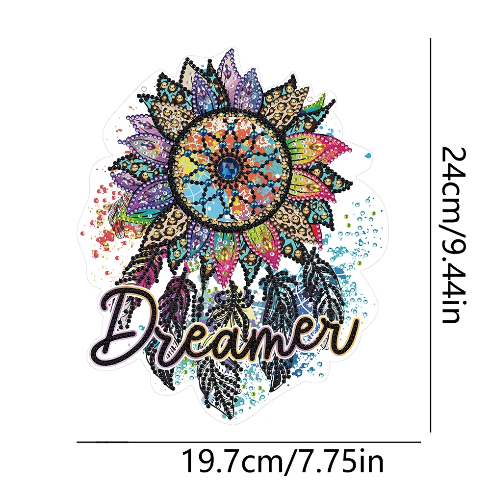 DIY Flower Dreamcatcher Acrylic Single-Sided Diamond Painting Hanging Pendant for Home Wall Decor 