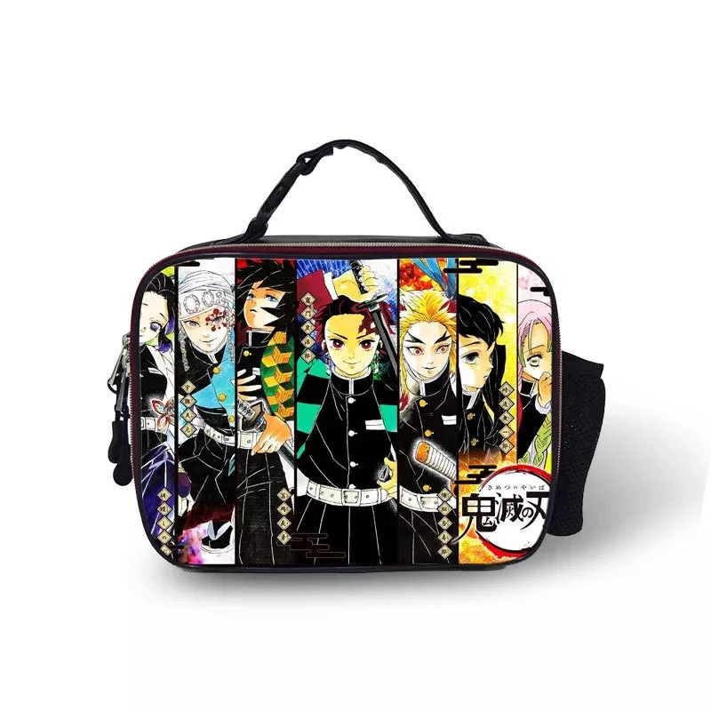 Buzzdaisy Demon Slayer Kimetsu no Yaiba #16 PU Leather Portable Lunch Box School Tote Storage Picnic Bag
