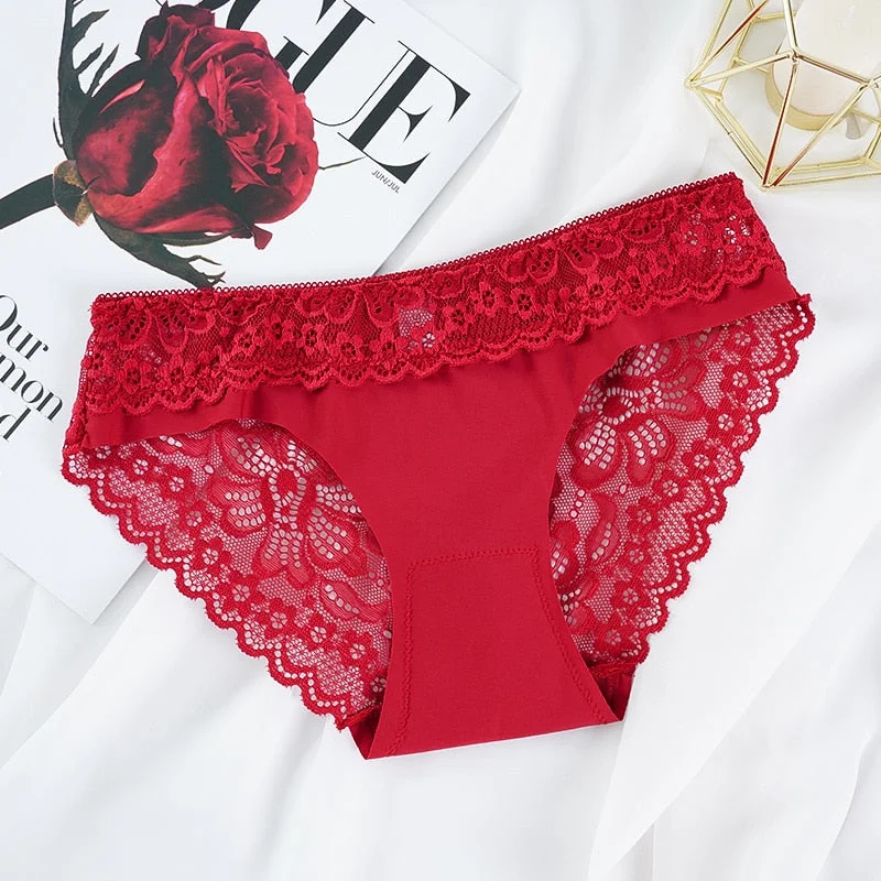 New Sexy Floral Lace Women's Panties Female Hollow Out Briefs Transparent Low Rise Ladies Underwear  Size M-XL Lingerie