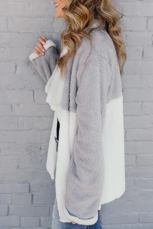 Casual Colorblock Long Plush Coat