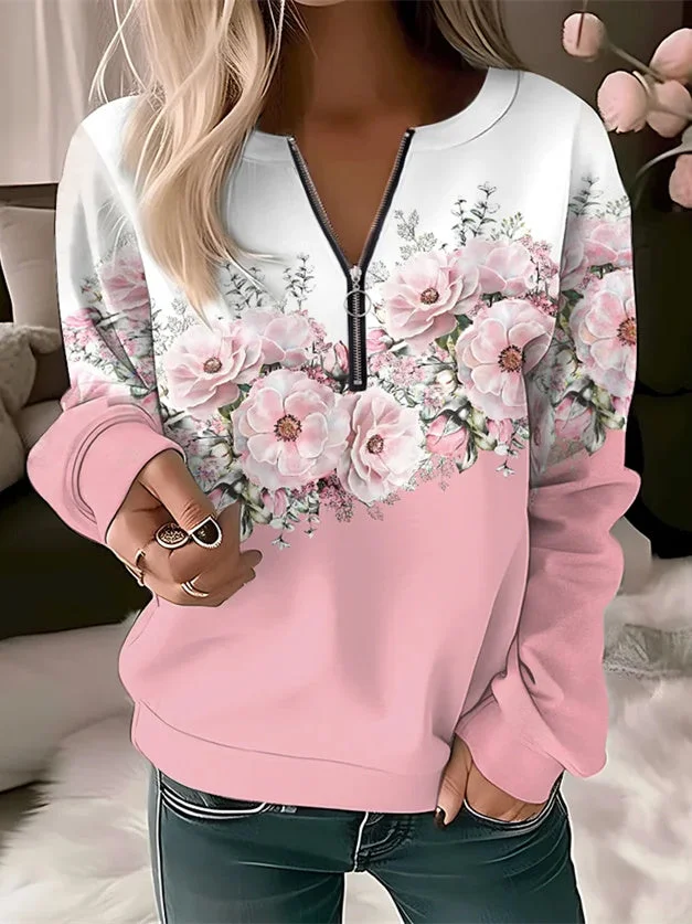 Women's Floral Printed V-Neck Long Sleeve Top