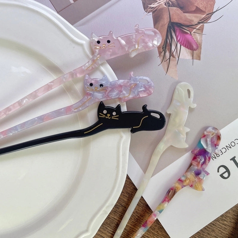 Women’s Chinoiserie Cute Sweet Animal Cat Acetic Acid Sheets Hairpin