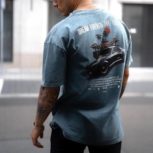 Vacation car print loose t-shirt