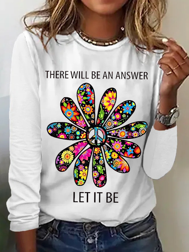 Women's There will be an answer let it be sunflower Crew Neck Simple Long Sleeve Top socialshop