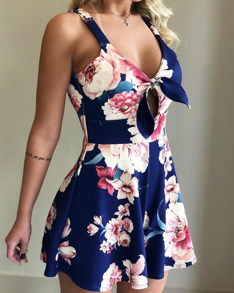 Stylish Floral Print Sleeveless Romper