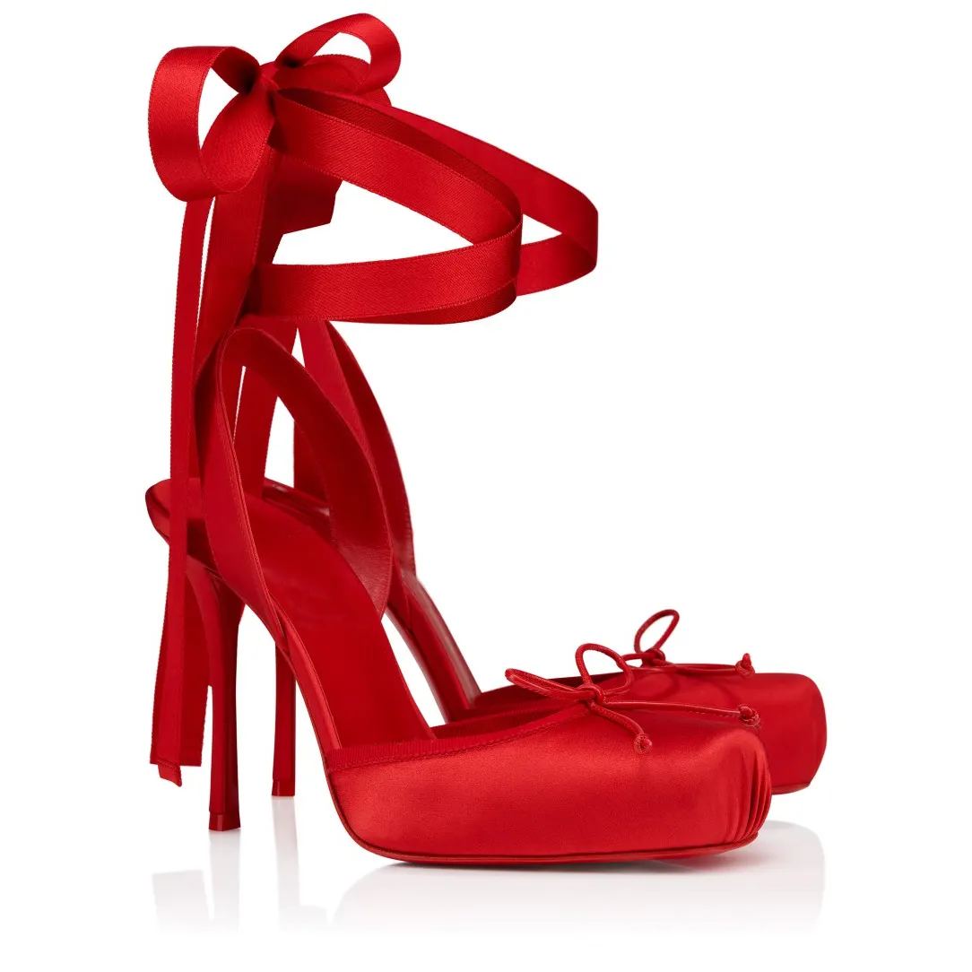 100mm Elegant Silk Pumps Red Bottom Party Shoes Wedding Banquet Shoes-vocosishoes