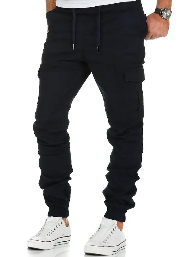 Men's Joggers Pants Trousers Elastic Waistband Drawstring with Side Pocket Casual Daily Solid Color