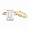 14K Yellow Gold 4ct Emerald Cut Lab Diamond Hidden Halo Victorian Antique Bridal Set Rings