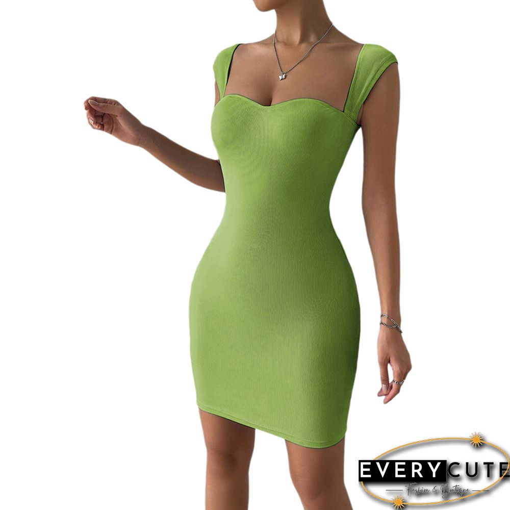 Green Ribbed Sleeveless Clubwear Bodycon Dress