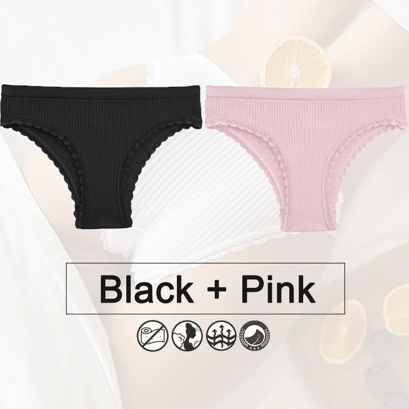 2PCS/Set Lace Panties Seamless Underwear Female Lingerie Women Panties Twist Pattern Underpants Sexy Briefs Thong Tanga Intimate