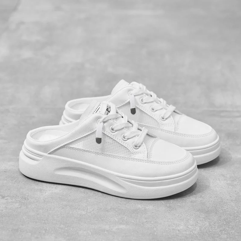 Breakj Toe Half Slippers Women's 2021 Summer Outdoor Wear net Celebrity Student Korean Mesh Surface Non-Slip Sandals White Shoes