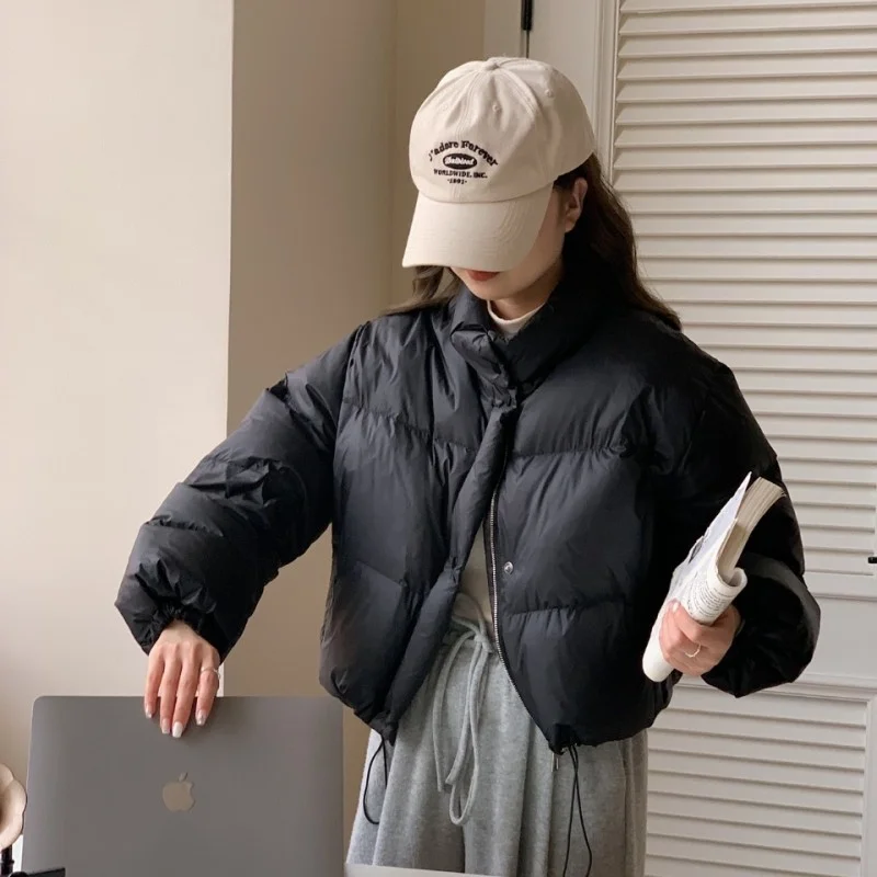 Woherb Han Version Of The East Gate Sweet Short Down Jacket Female East New Standing Collar Small White Duck Down Coat Bread Clothing-Outfit Ideas