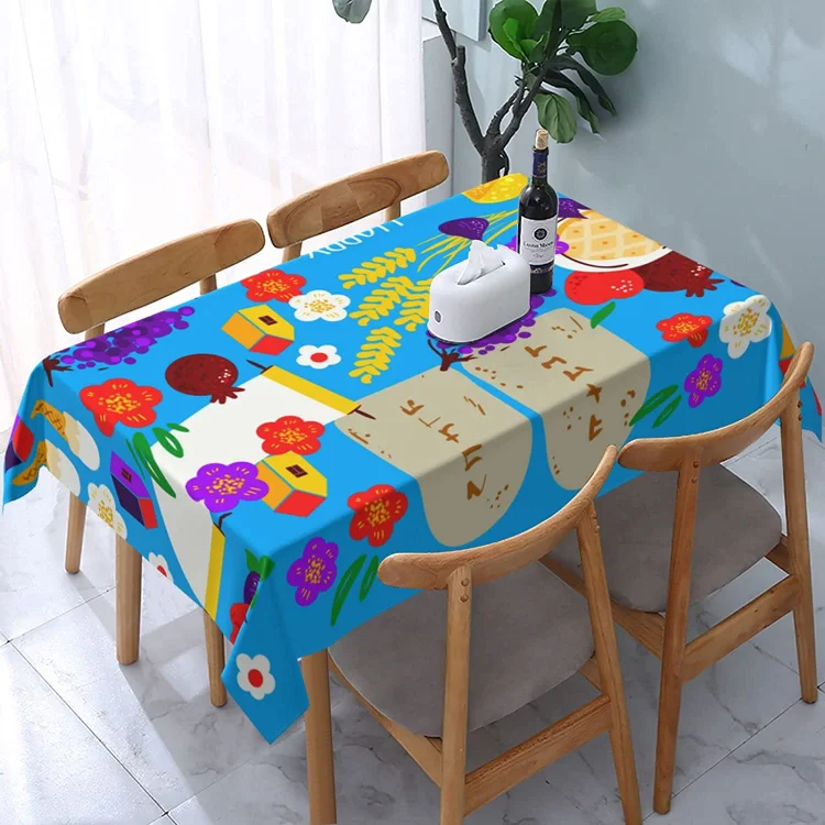 Happy Shavuot Pomegranate Wheat Rectangle Tablecloth Jewish Holiday Decorations Waterproof Tablecloth Dining Table Party Decor