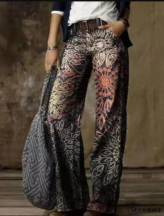 Floral Women's High Waist Straight Leg Wide Fashion Loose Jeans | IFYHOME