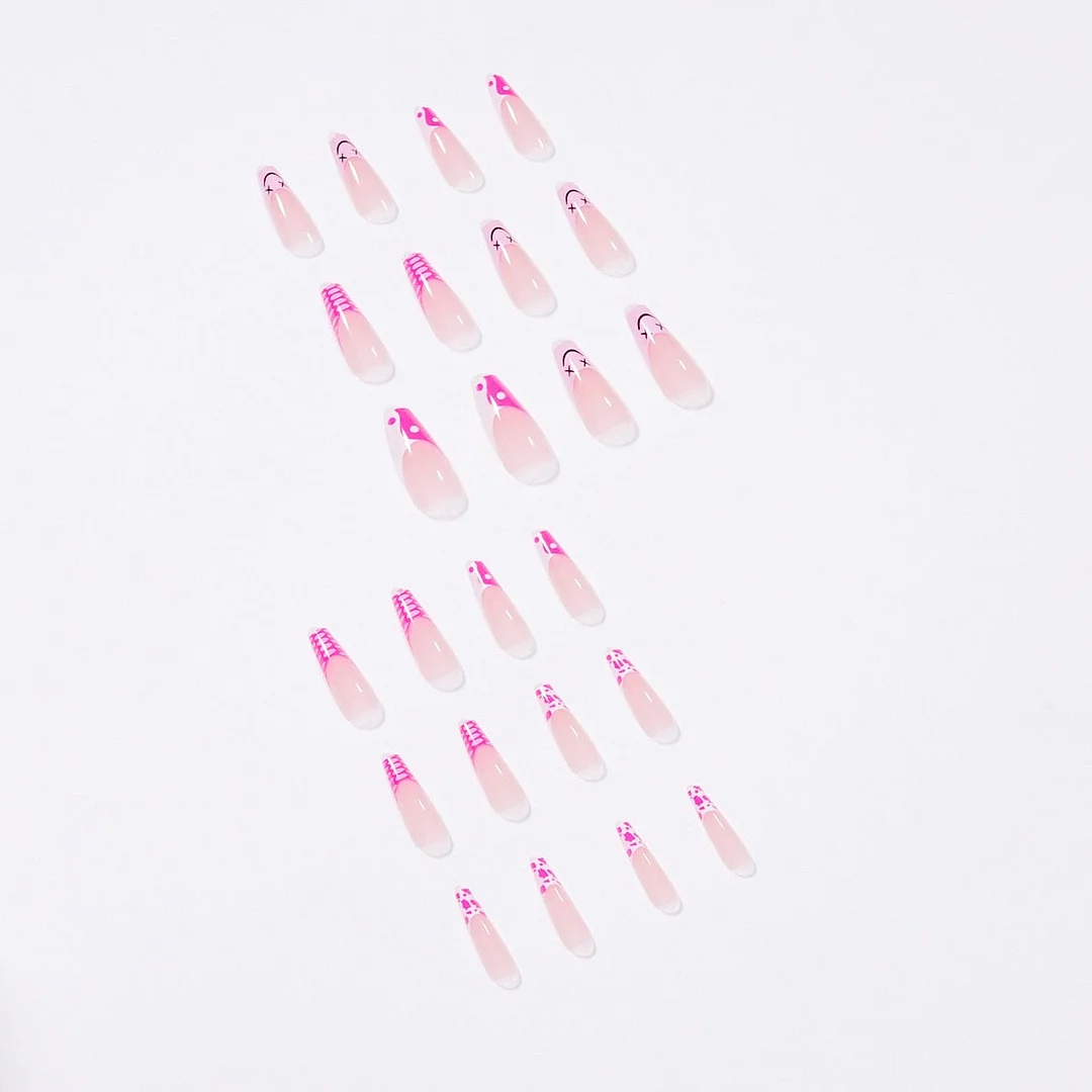 24Pcs/Set Pink Cow Design False Nail French Full Cover Fake Nails Glue DIY Manicure Nail Art Tools-Nail Inspo