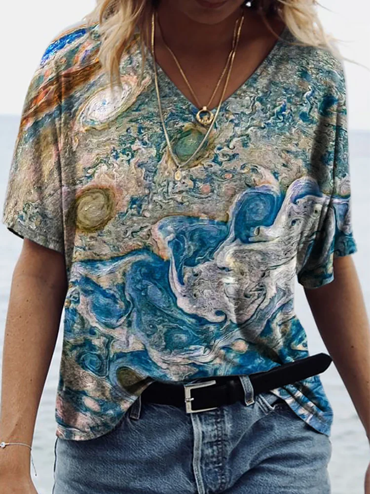 Jupiter Surface Inspired V Neck T Shirt