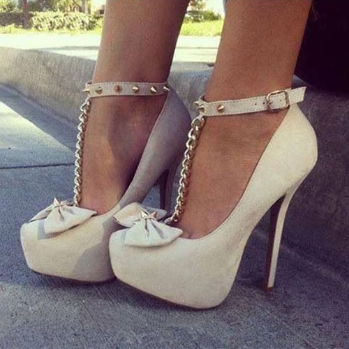Bow Stiletto Heel T-Shaped Buckle Round Toe Western Thin Shoes