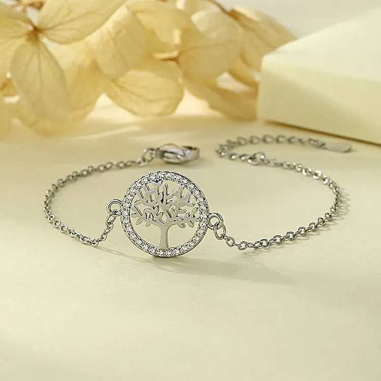 Tree of Life Charm Bracelet with Zirconia Unisex Minimalist Design